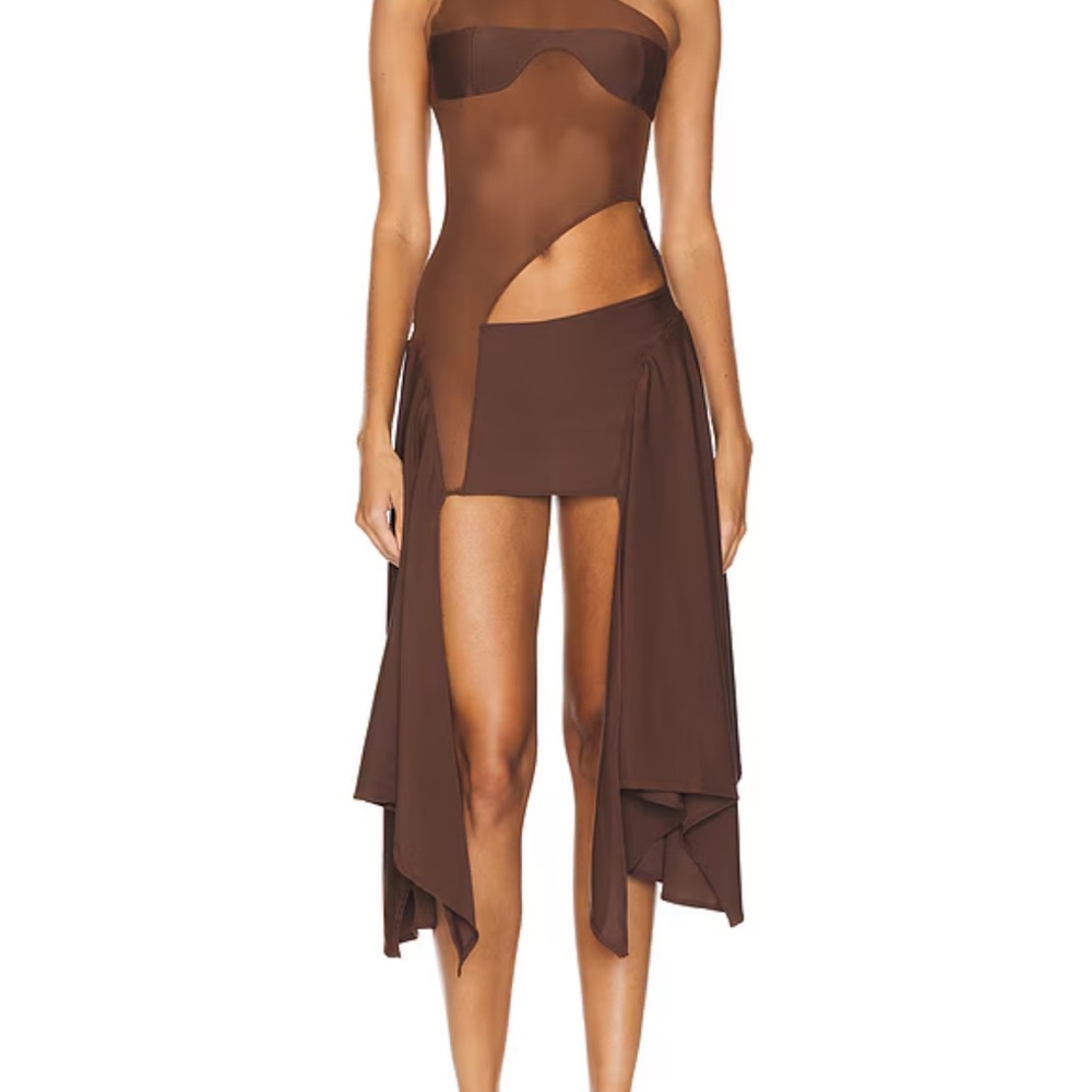 REVOLVE Chocolate Brown Mesh Dress